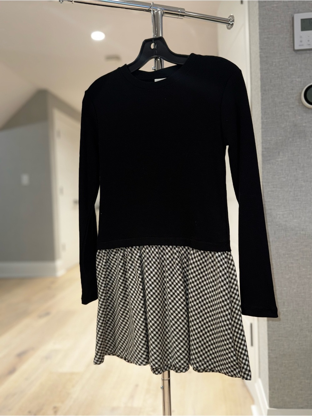 Zara Girls Black Sweater Dress with Gingham Drop-Waist Skirt